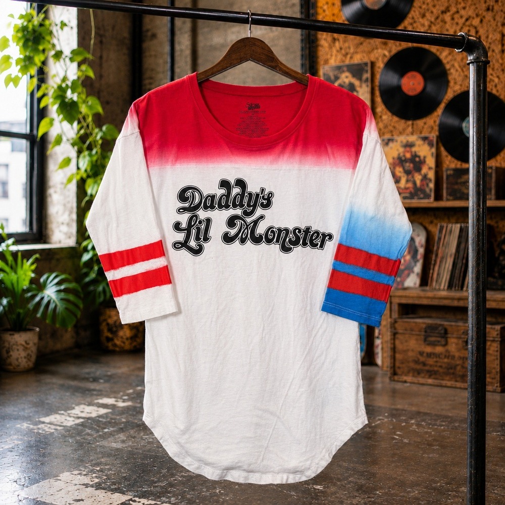 Harley Quinn Daddy's Lil Monster Long Sleeve Shirt Red White Small Cosplay Top